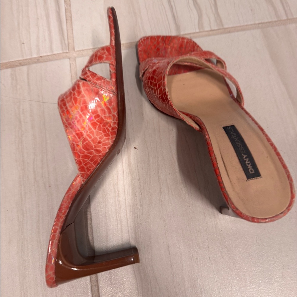 DKNY Women's Vibrant Red Croc-Embossed Heels